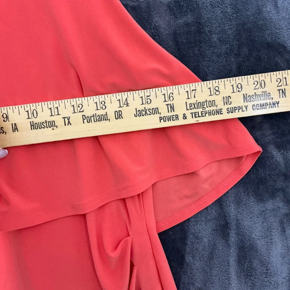Lauren Ralph Lauren Coral Mock Neck Overlay Ruched Midi Dress Size 6 Cocktail